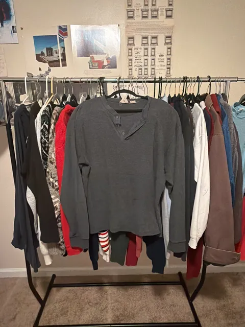 Northeast Outfitters Waffle Henley Size L Dark Gray Cotton Long Sleeve