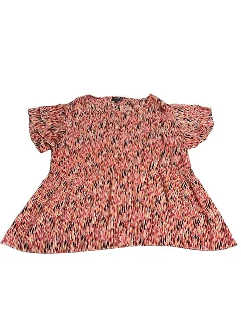 Ninety Clothing Co Women’s Petite XL Blouse Pink Abstract Flutter Sleeve