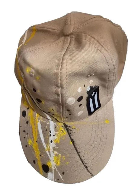 Custom Hand-Painted Khaki Baseball Cap with Puerto Rican Flag Detail 