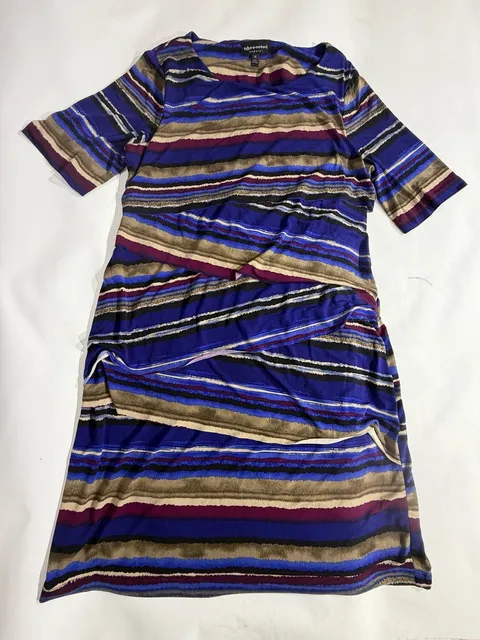 Connected Apparel Blue Striped Tiered Short Sleeve Dress Size 16