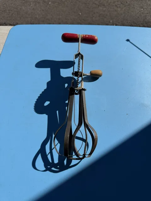 Vintage Hand Crank Egg Beater Mixer Red & Wood Handles