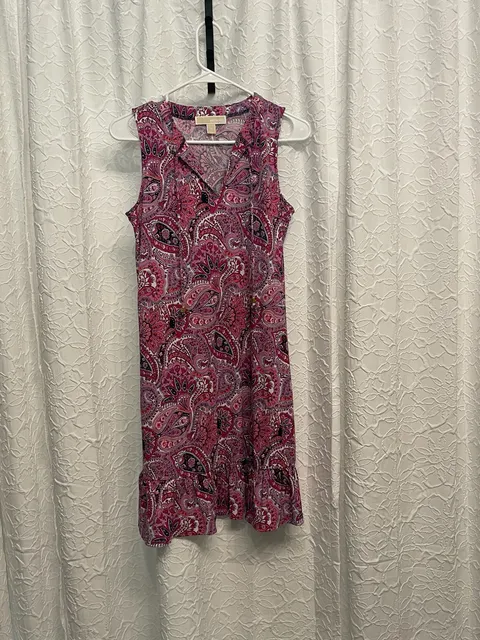 Michael Kors Pink Paisley Sleeveless Ruffle Hem Mini Dress Extra Small Boho