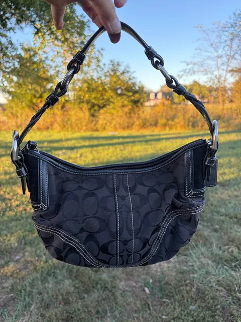 Y2k Coach mini Signature Soho Hobo Black Canvas Leather Handbag