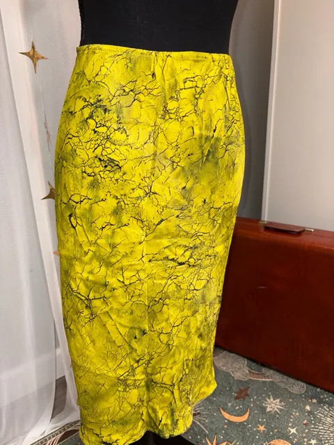 Topshop Midi Skirt Yellow Black Crackle Batik Print