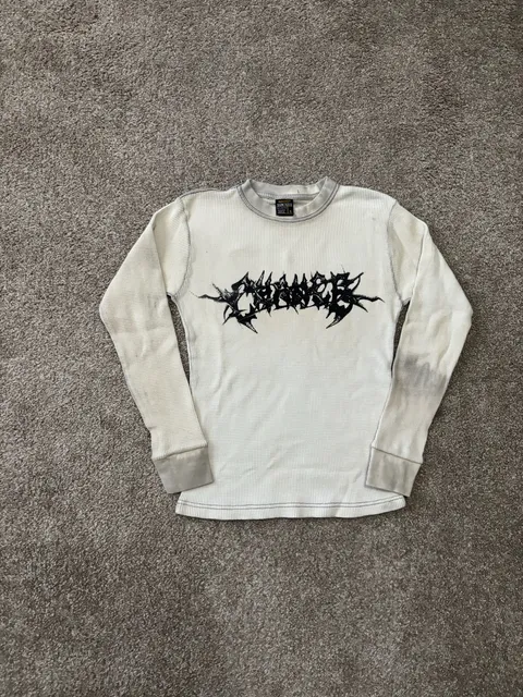 Early 2000s Sun Tees Heavyweight Graphic Waffle Long Sleeve Thermal Shirt Size S Off White