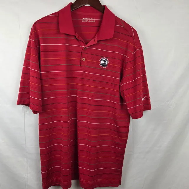Nike Golf Pebble Beach Polo Shirt Size L Red Striped Fit Dry