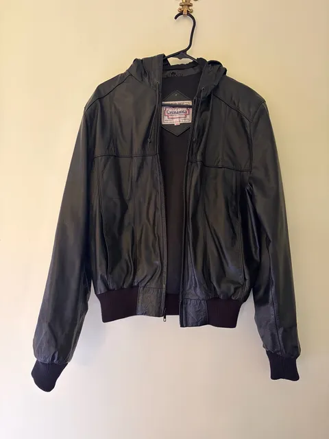 Casablanca Leather Bomber Jacket Size 44 Black Hooded