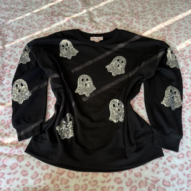 Philosophy Republic Clothing Sequin Ghost Sweatshirt Size L
