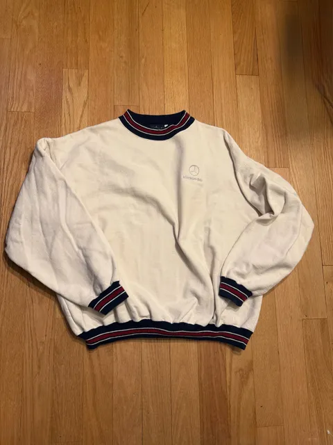 Vintage Mercedes Benz Off White / Navy / Red Trim Sweatshirt Size XL