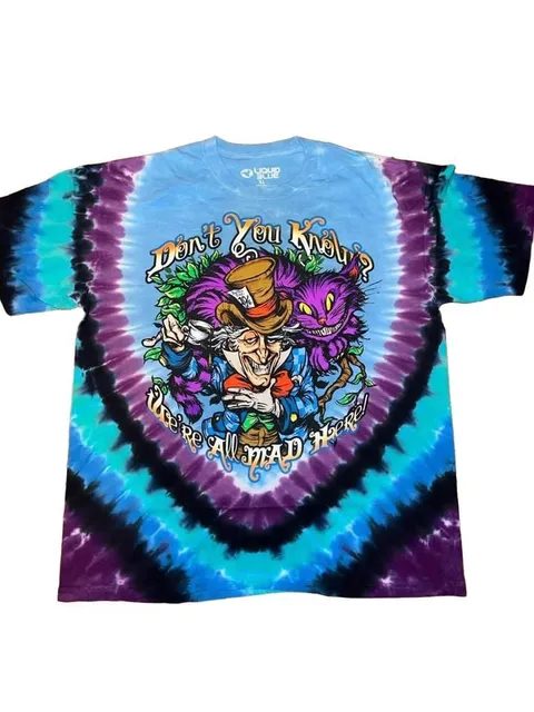 Liquid Blue Alice in Wonderland Tie Dye T-Shirt Size XL