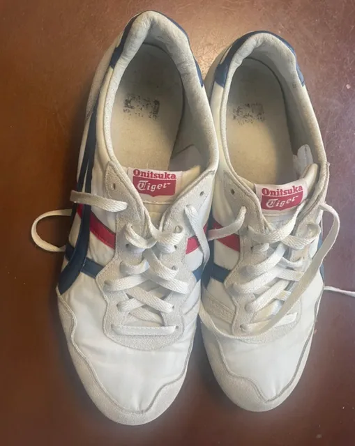 Onitsuka Tiger Serrano Size 10.5 White Blue Red Sneakers D109L