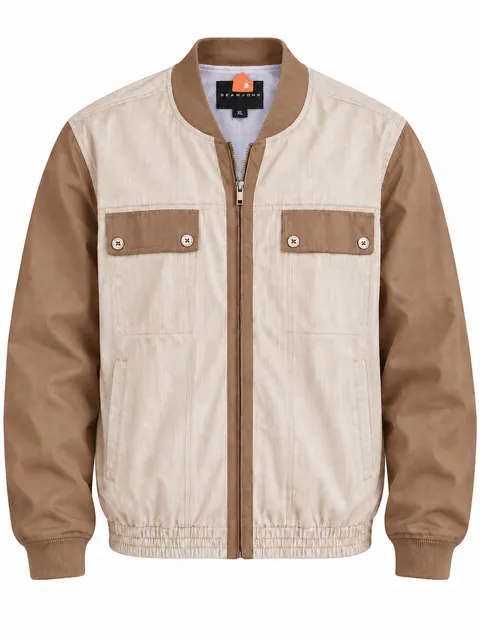Sean John Men’s XL Linen Cotton Blend Bomber Jacket Tan Beige Full Zip