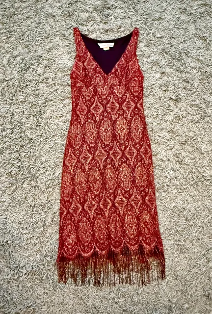 Nicole Miller Sleeveless Metallic Fringe Dress Size S