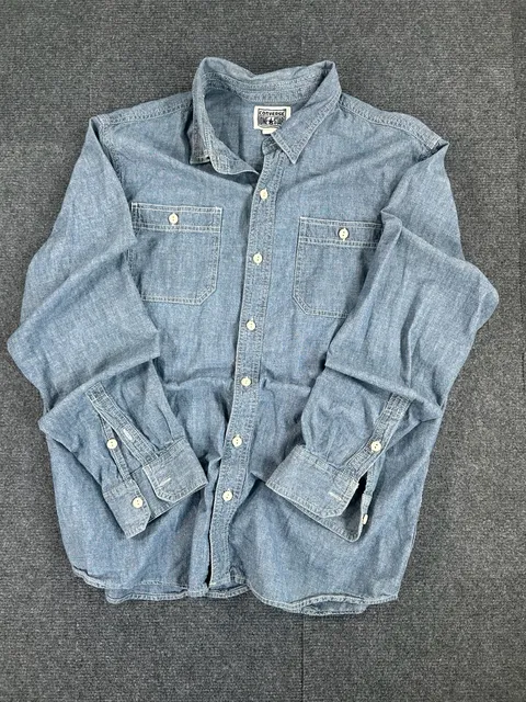 Converse One Star Chambray Work Shirt Size L Blue Long Sleeve