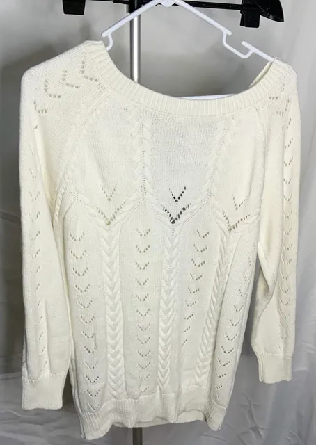Bebe Cream Cable Knit Open Back Pullover Sweater Women’s Size S