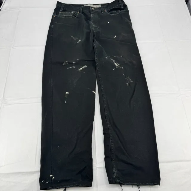 Eddie Bauer Relaxed Fit Jeans 36x32 Black Denim Painter Style Distressed