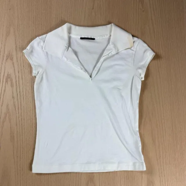 Elie Tahari White Short Sleeve Polo Shirt Size S Cotton Lycra Polo Tee