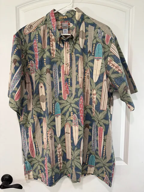 Reyn Spooner Surfboard Hawaiian Aloha Shirt Palm Tree Coastal Size XXL