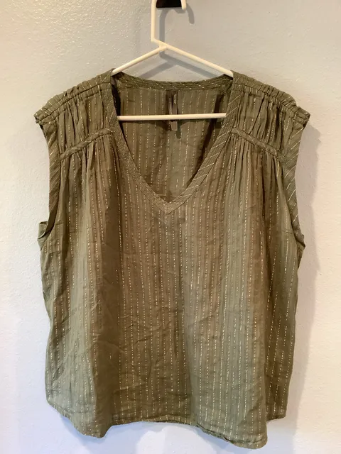 by Anthropologie Sleeveless Blouse Size L Olive Metallic Stripe