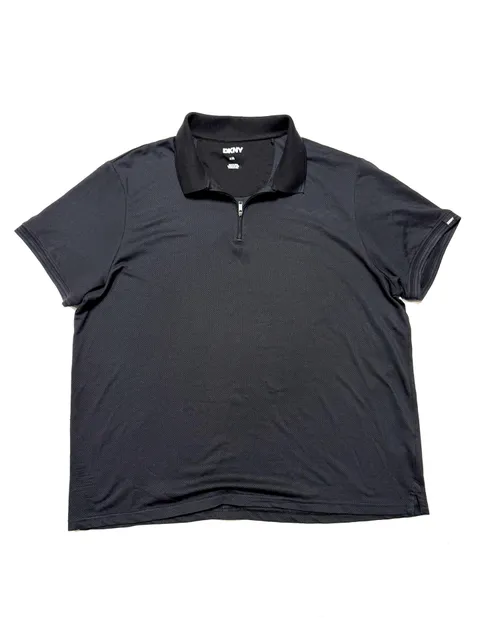 DKNY Men's Polo Shirt XXL Quiet Luxury Minimalist Athleisure Techwear Streetwear Black Quarter Zip 1/4 Zip Short Sleeve Textured Jacquard Ribbed Collar Cotton Polyester Casual Golf 2XL