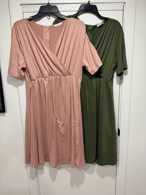 Ekouaer Maternity Nursing Dress Size L Pink Olive Lot of 2
