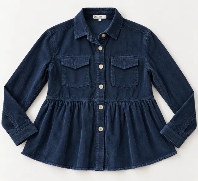 Blakeley Corduroy Peplum Shirt Size M Black (b1)