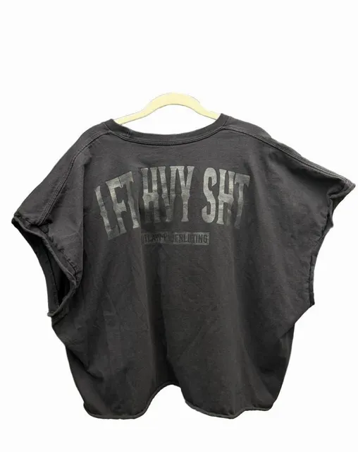 Short Cropped gym Iron Outlaws T-Shirt Size 2XL Black Distressed Lift Heavy