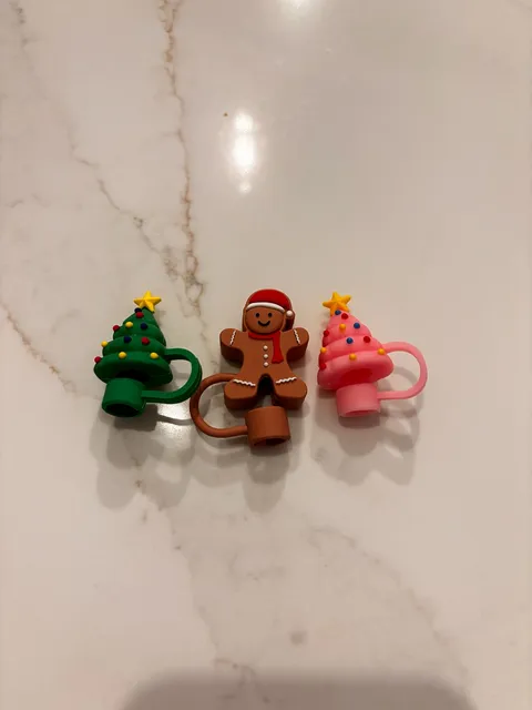 Christmas Silicone Straw Topper Set Gingerbread Man And Trees