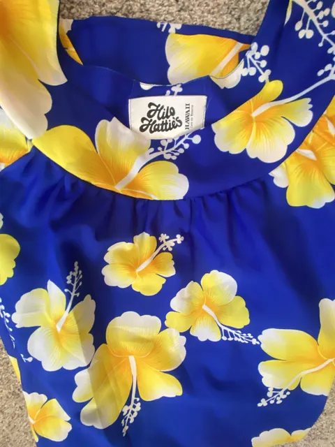 Hilo Hattie Hawaiian Muumuu Dress Size S Blue Yellow Hibiscus Floral