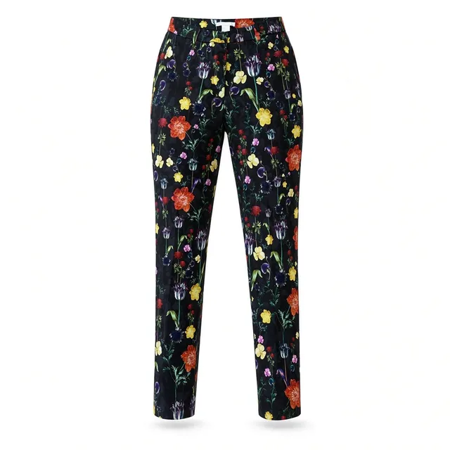 H&M Floral Print Tailored Pants Size US 10 Black