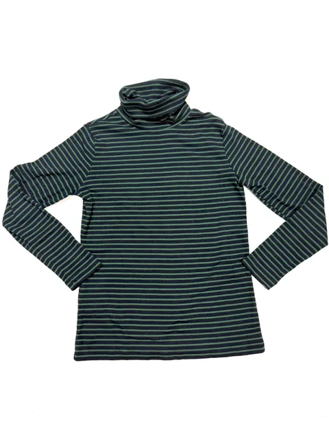Eddie Bauer Women's Striped Turtleneck Size L Heritage Americana Old Money Quiet Luxury Preppy Indie Vanguard Navy Forest Green Stripe Long Sleeve Cotton Jersey Fall Holiday 2024 Layering Top Fitted Stretch