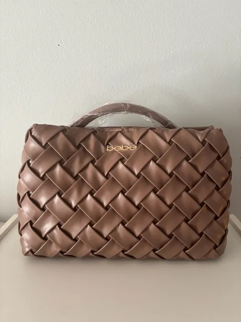 bebe Woven Faux Leather Handbag Brown