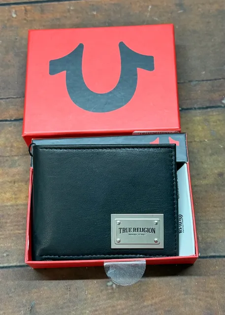 True Religion Sonny Leather Wallet Black Red New With Box