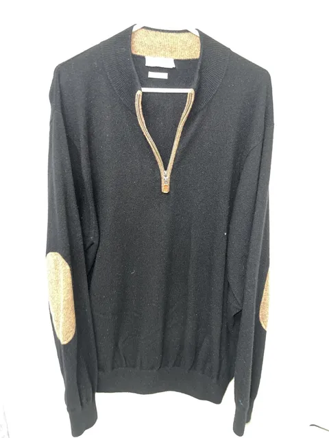 Peter Millar Men’s 1/4 Zip Mock Neck Merino Wool Knit Sweater Black XL