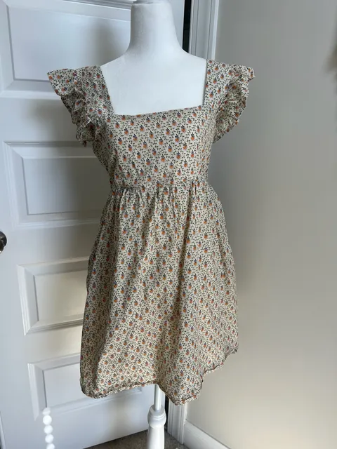 100% Cotton Floral Ruffle Sleeve Dress