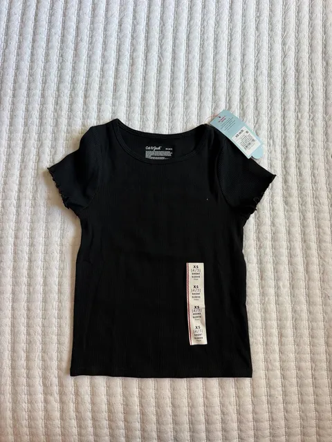 Cat & Jack Ribbed Tee Size XS 4/5 Black Short Sleeve New