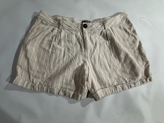 Fragil Beige Striped High Waisted Linen Blend Shorts Size 11