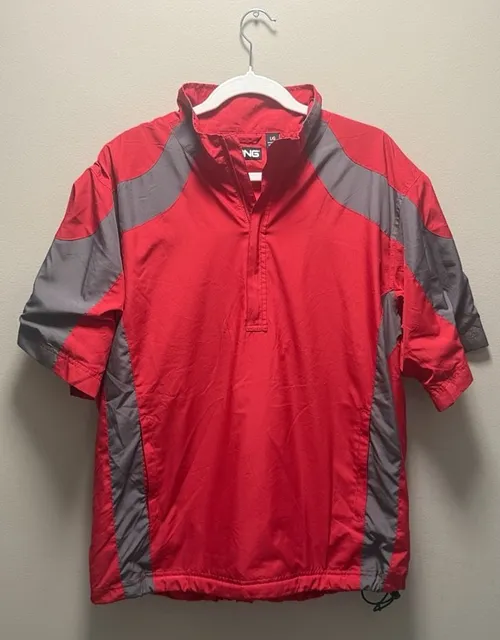 Ping Windbreaker Short Sleeve Size L/G Red Gray 1/4 Zip Pullover Jacket