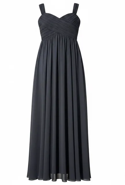 Teyiel Navy Blue Pleated Chiffon Maxi Dress Formal Evening Bridesmaid Gown