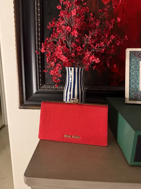 Miu Miu Red Sequin Crystal Clasp Crossbody Clutch