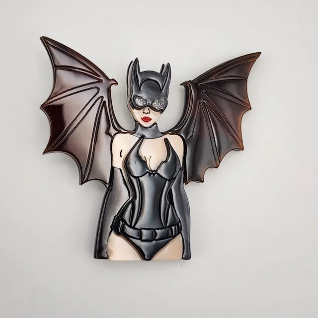 Vampy Bat Girl Acrylic Brooch Pin Superhero Wings Spooky Cute Alt Fashion 