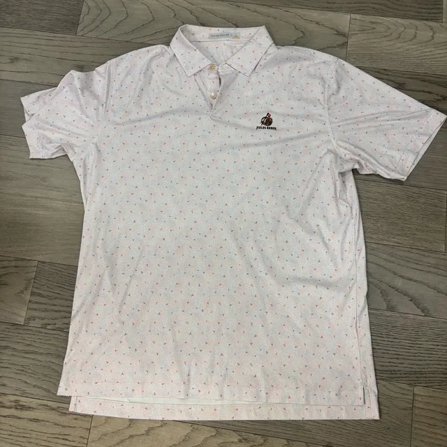 Peter Millar Fields Ranch Golf Polo Shirt Size L White Honeycomb