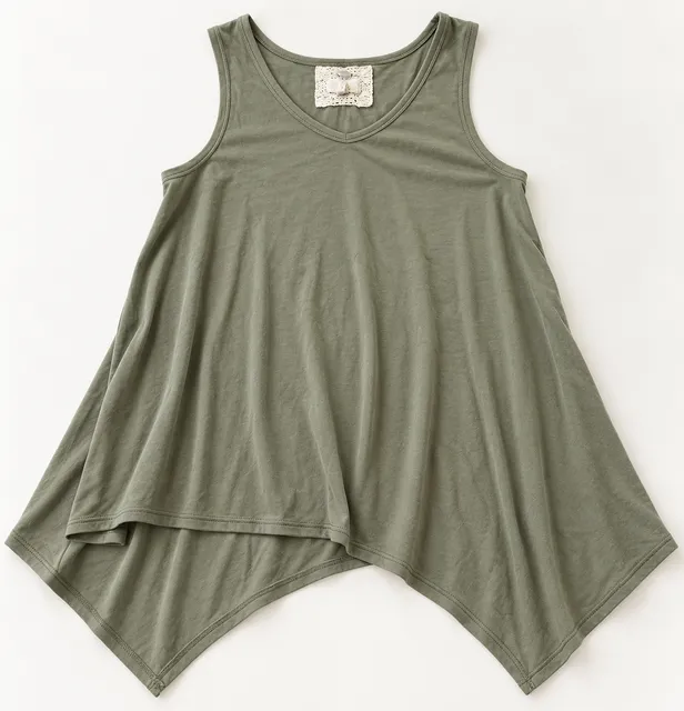 Cupio Tank Top Size M Green Asymmetrical Hanky Hem (b1)
