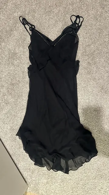 Victoria's Secret Slip Dress Size M Black Chiffon Ruffle Studded Y2K