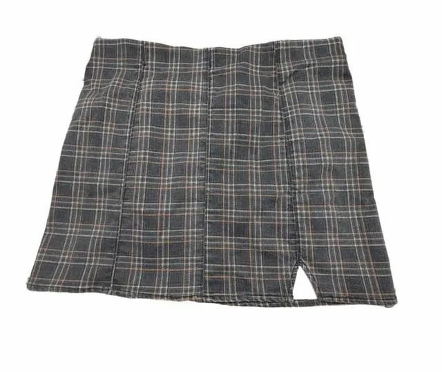JOLT Womens Plaid Mini Skirt Gray Brown Pleated Slit Y2K Preppy Academia