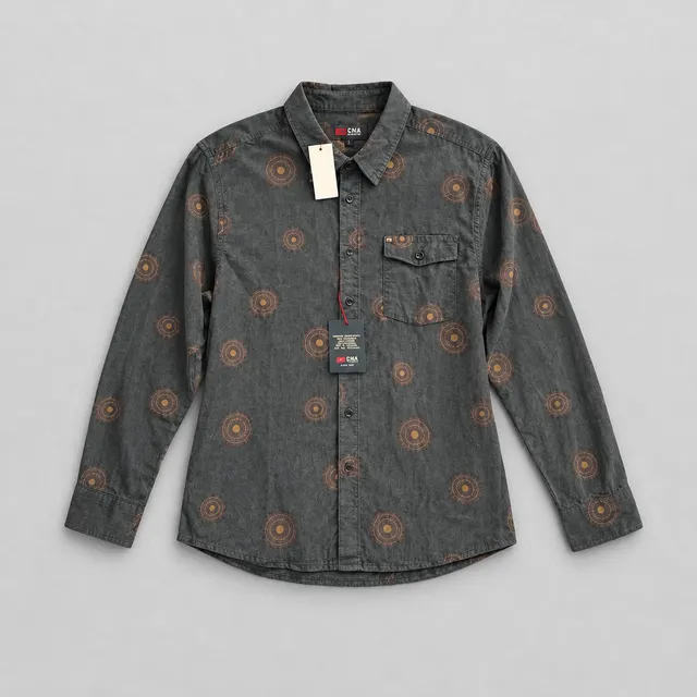 Cova by Jantzen Long Sleeve Shirt Size L Slate Blue Corduroy Printed
