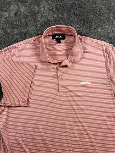 RLX Ralph Lauren Polo Shirt Size M Pink White Striped Golf Performance