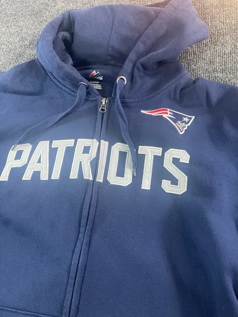Majestic New England Patriots Size XL Zip-Up Fleece Hoodie Navy