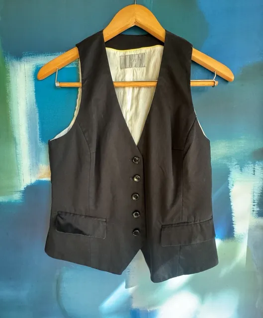 H&M Vest Size 36 Black Suit Waistcoat Button Front