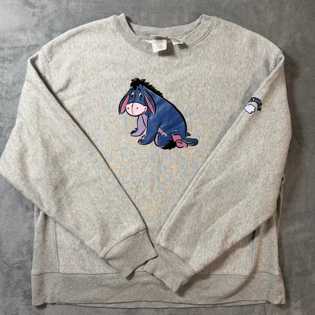Y2K Disney Eeyore Sweatshirt Size XL Grey Embroidered Graphic 90/2000